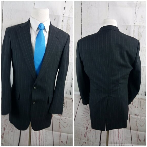 Austin Reed Regent Street Dillard's 40R Dark Gray Striped 2pc Suit 32x31 Pleated - Picture 5 of 15